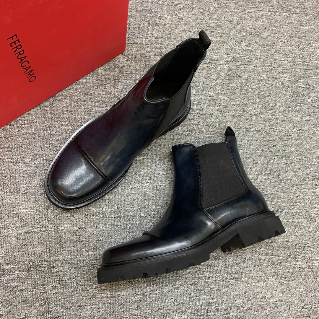 Men's shoes 💰960 🎁🎁🎁😈[Ferragamo] Men's high-top boots, the latest hot style, 1:1 original purchase quality, top quality, imported cowhide for the uppers, imported cowhide for the lining and feet, with original lightweight foam outsole, matching code 39-44, (38, 45 custom-made, non-refundable)